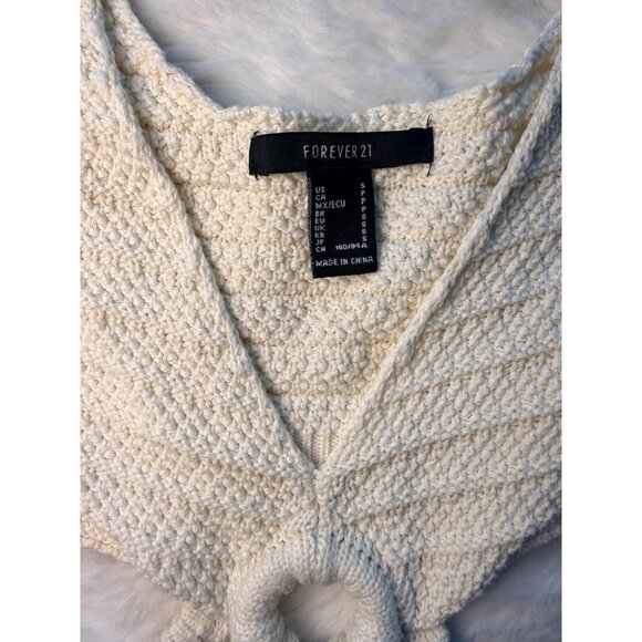 Forever 21 Cream Distressed Knit Midi Dress Crochet cutout - Picture 2 of 9